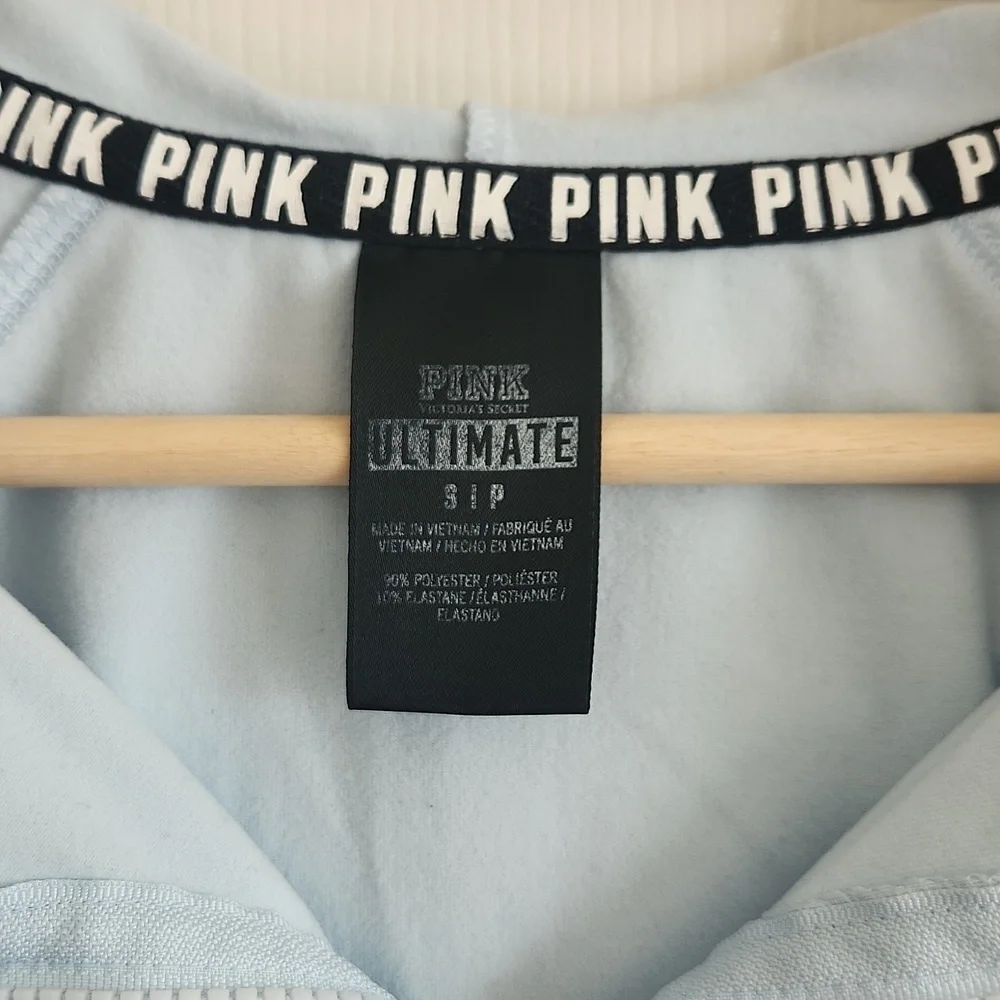 VICTORIA'S SECRET PINK Ultimate High Low Funnel Neck Full Zip Hoodie Baby Blue S - Picture 6 of 11